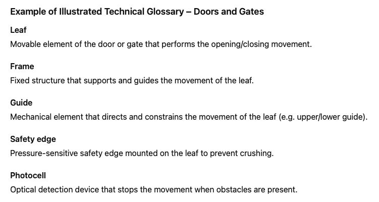 Example of illustrated technical glossary - Doors and gates